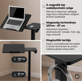 Laptopasztal állítható, mobil, multifunkciós, fekete: BILL
