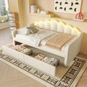 Kanapé egyszemélyes ággyal Vezethető fiókkal 90x200 cm, bézs