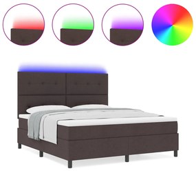 Rugós ágy matraccal és LED világítással, sötétbarna, 180 x 200 cm, szövet
