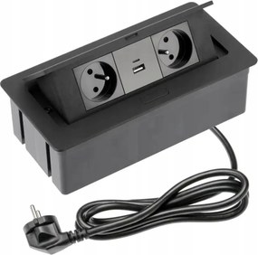 Asztali aljzat Gtv Behúzható Asztali 2x230V 1xUSB 1x Usb-c Fekete