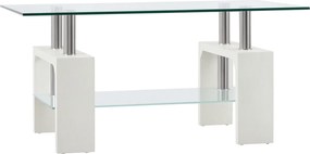 HOMCOM 2-szintes Kávézóasztal, Modern Nappali Asztal Üveg Templével és Fa és Acél Szerkezettel, 90x50x42cm, Fehér | Aosom