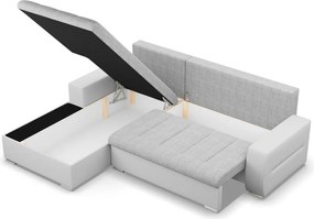 Toronto sarokkanapé, 2 ágyneműtartóval, fonott + műbőr, baloldali, szürke - fehér