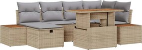 vidaXL Kerti Kanapé Szett párnával tárolóval 7 pcs Bézs polirattan