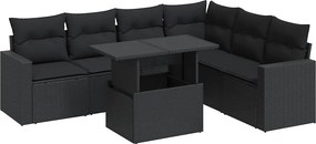 vidaXL 7 részes fekete polyrattan kerti ülőgarnitúra párnával