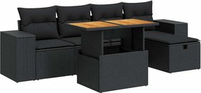 vidaXL 6 részes fekete polyrattan akácfa kerti ülőgarnitúra párnákkal