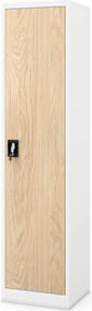 Fém irodai iratszekrény, fehér/sonoma tölgy, 450x1850x400 mm: ALEX Eco Design