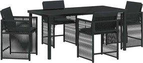 vidaXL Kert étkező szett 5 pcs Fekete polirattan