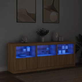 sonoma tölgy színű tálalószekrény LED-ekkel 181,5 x 37 x 67 cm