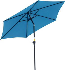Outsunny Kerti Napernyő Ø2.6x2.35m Dönthető, Kézi Forgatóval, Kültéri Napernyő 6 Alumínium Tartóval, Fém és 180g/㎡ Poliészter, Kék | Aosom