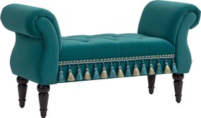 HOMCOM Kárpitozott Pad, Bársonyos Megjelenés, Luxus Ágyvég Pad Fával, Előszobai Pad a Hálószobához, Max. 150 kg Teherbírás, Zöld, 117 x 40 x 58 cm | A