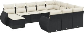 vidaXL 11 részes fekete polyrattan kerti ülőgarnitúra párnákkal