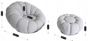 Designer Fotel Lábtartóval Szürke Bouclé Szövettel. PETTIT