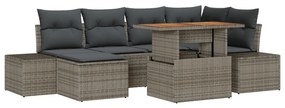 7 darabos kerti sofa szett párnákkal szürke poli rattan