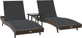 vidaXL Napozó 3 pcs Barna 197 x 70 x 82 cm polirattan