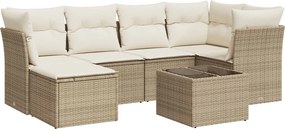 vidaXL 7 részes bézs polyrattan kerti ülőgarnitúra párnákkal
