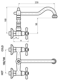 RAV Slezák MK102.5/28SM - mosdó-/konyhai csaptelep MORAVA RETRO, antik sárgaréz
