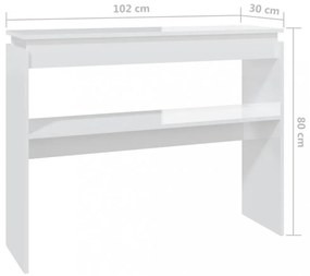 magasfényű fehér szerelt fa tálalóasztal 102 x 30 x 80 cm
