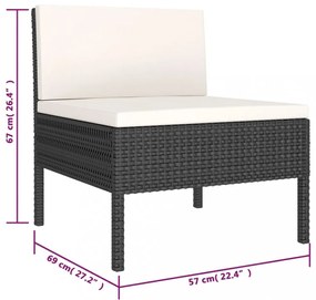 6 részes fekete polyrattan kerti ülőgarnitúra párnákkal