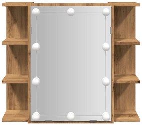 kézműves tölgy tükrös szekrény LED-ekkel 70 x 16,5 x 60 cm