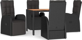 vidaXL 5 részes fekete polyrattan kerti étkezőgarnitúra párnákkal