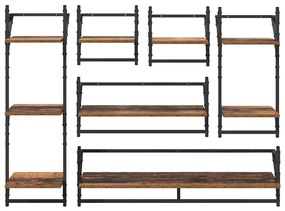 vidaXL Fali polc készlet 6 pcs Öreg fa 100 x 25 x 30 cm Faanyag