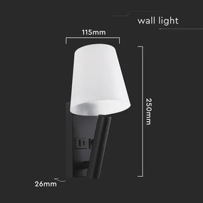 LED fali lámpa USB-porttal LED/2W/230V 3000K fekete/fehér