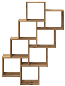 kézműves tölgy színű szerelt fa fali kocka polcok 90x15x119,5cm