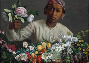 Üveg kép - Frédéric Bazille, Young Woman with Peonies, reprodukciók (70x50 cm)