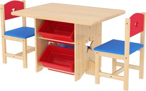 AIYAPLAY 3 darabos Gyerek Asztal és Szék Készlet - Gyermek Asztal 2 Székkel és 4 Tároló Kosárral - Bútor Készlet Gyerekek Tevékenységeihez 3 Éves Kor