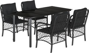 vidaXL 5 részes fekete polyrattan kerti étkezőgarnitúra párnákkal