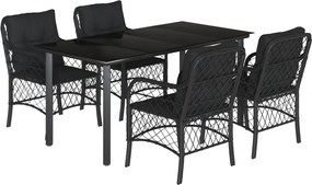vidaXL 5 részes fekete polyrattan kerti étkezőgarnitúra párnákkal