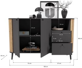 Pure fiókos szekrény kézműves tölgy/szürke