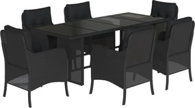 vidaXL 7 részes fekete polyrattan kerti étkezőgarnitúra párnával