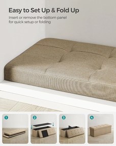 Tárolós ülőke, összecsukható pad, 38 × 110 × 38 cm, tevebarna színben