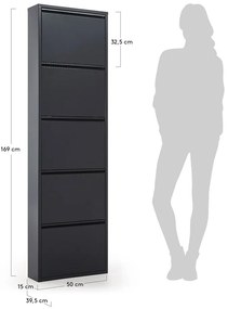 Antracitszürke fém billenő ajtós cipőtartó Rox – Kave Home