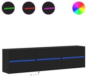 fekete falra szerelhető TV-szekrény LED-del 180 x 31 x 45 cm