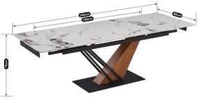 Fehér Márvány/Tölgy Színű Bővíthető Étkezőasztal. REX 2 180-240 cm