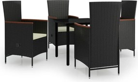 vidaXL 5 részes fekete kerti étkezőgarnitúra párnákkal