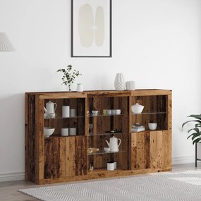 Oldalfal LED fényekkel Régi fa 181.5x37x100 cm Mérnöki fa