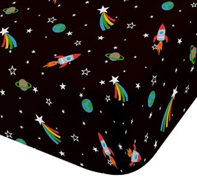 Fekete gumis gyerek lepedő babaágyhoz 70x140 cm Rainbow Rockets – Catherine Lansfield