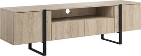Verica 200 cm-es TV-szekrény nyitott polccal - szivacsos tölgy / fekete lábak