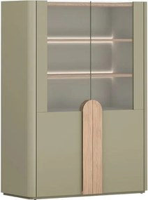 Amilio vitrines szekrény 100 cm, kétszárnyú - eukaliptusz / baltic dune tölgy / natúr tölgy fogantyúk