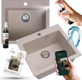 Mosogató Gránit Mosogató Bézs Egykamrás Szekrényhez 50cm +szifon 8in1