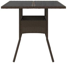 barna polyrattan üveglapos kerti asztal 80 x 80 x 75 cm