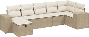 vidaXL 7 részes bézs polyrattan kerti ülőgarnitúra párnákkal