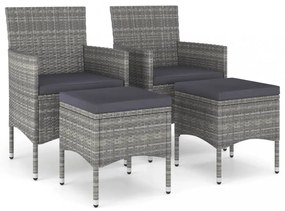 4 részes szürke kerti polyrattan szék- és zsámolyszett