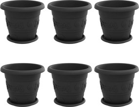vidaXL Növénycserép 6 pcs Fekete Ø 26 x 21.5 cm Műanyag
