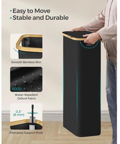 SONGMICS 65L szennyeskosár fedéllel, keskeny kialakítás, 42 × 22,5 × 70,5 cm, fekete