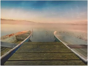 Fali kép Móló hajókkal LED időzítővel 30 x 40 cm