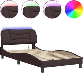 vidaXL sötétbarna szövet ágykeret LED-ekkel matrac nélkül Hvar 100x200 cm
